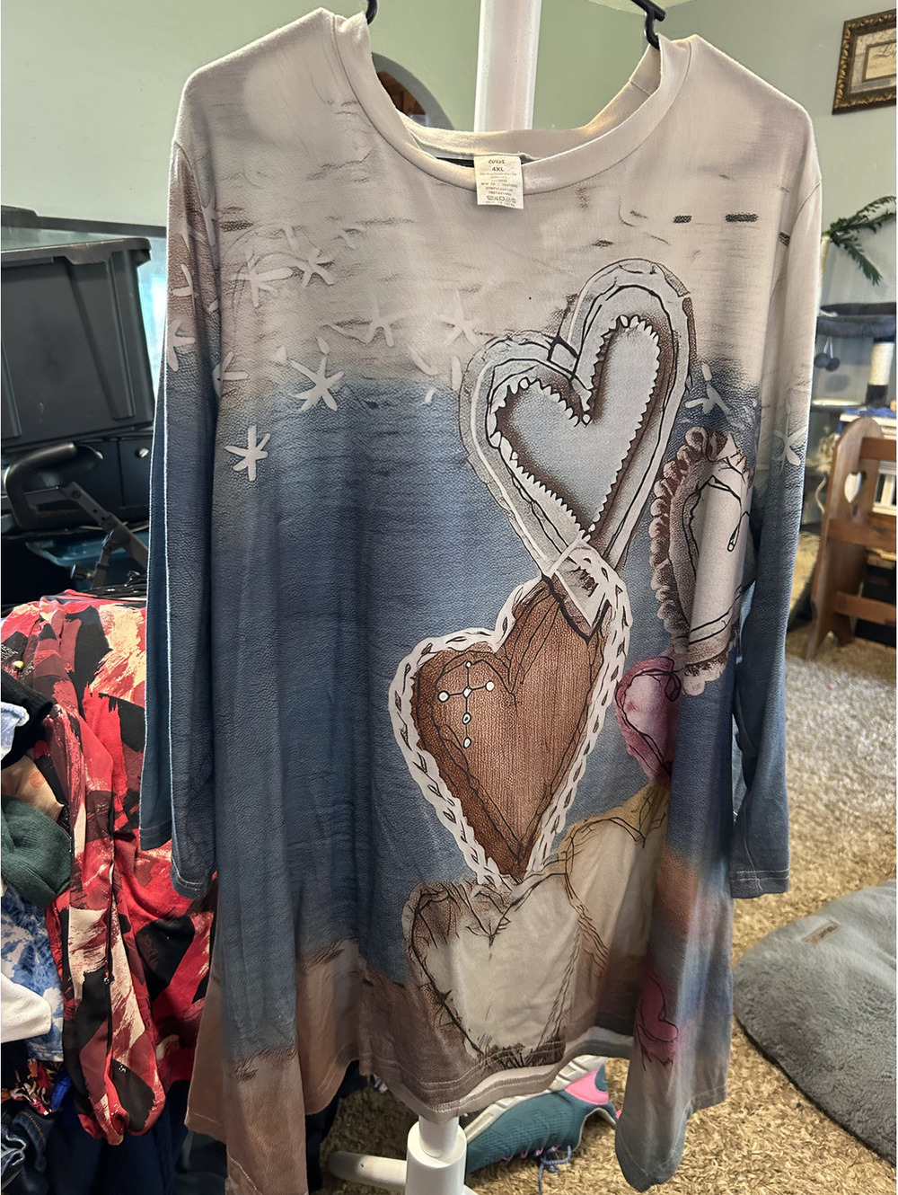 Curve 4XL Long Sleeve Heart Print Shirt